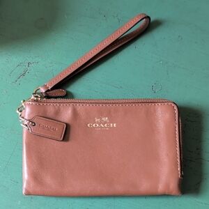 Coach Brown Leather Double Zip Wristlet F64581